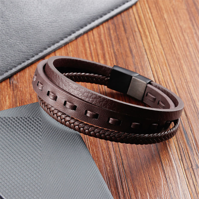 Nimara Ritual Titanium Steel Buckle Multilayered Braided Leather Calm Bracelet