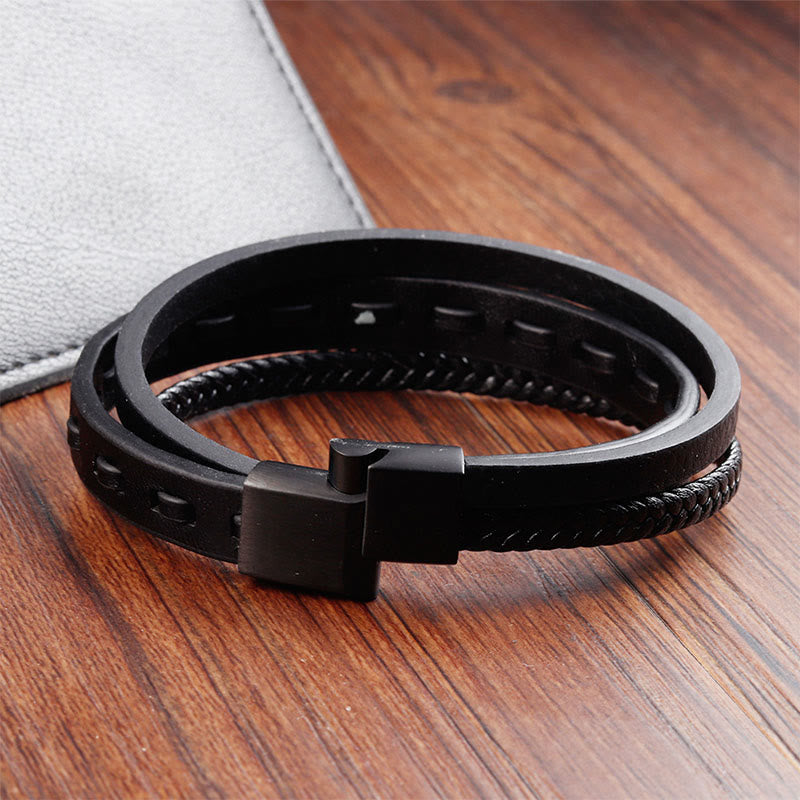 Nimara Ritual Titanium Steel Buckle Multilayered Braided Leather Calm Bracelet