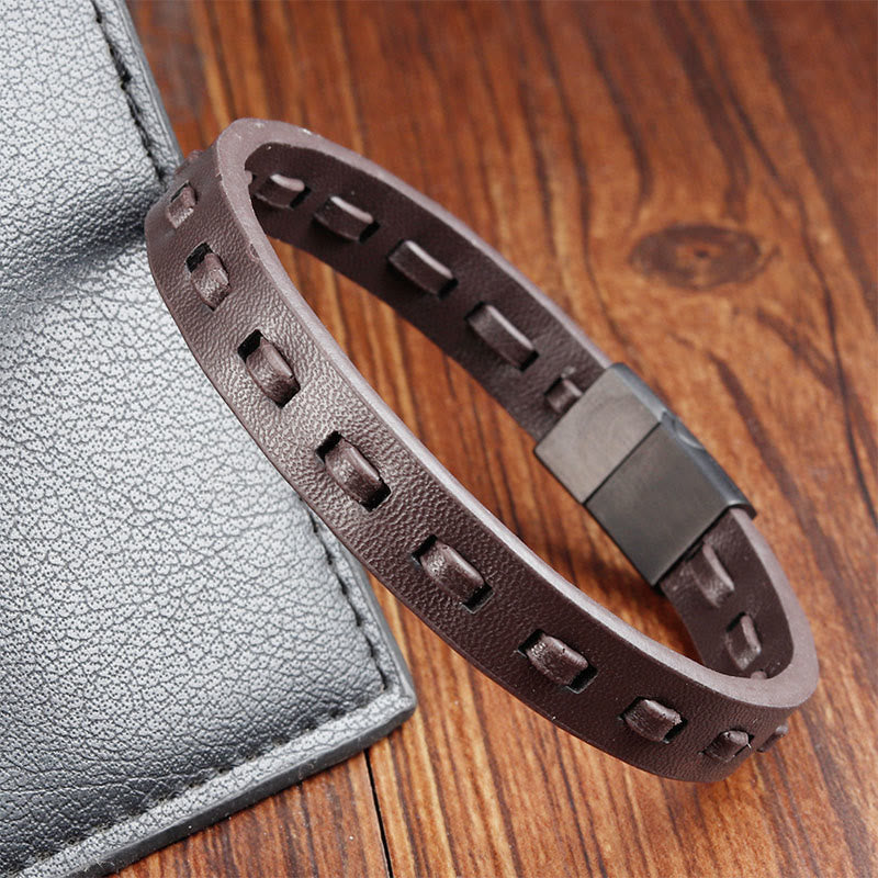 Nimara Ritual Titanium Steel Buckle Multilayered Braided Leather Calm Bracelet