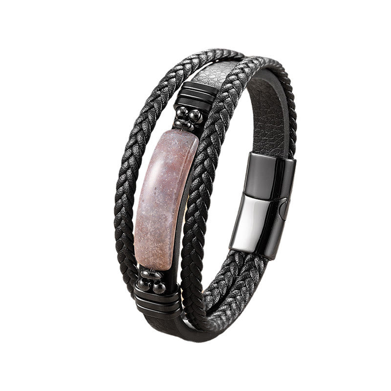Nimara Ritual Hematite Lazurite Lapis Lazuli Black Glitter Stone Pink Crystal Titanium Steel Leather Strengthen Bracelet