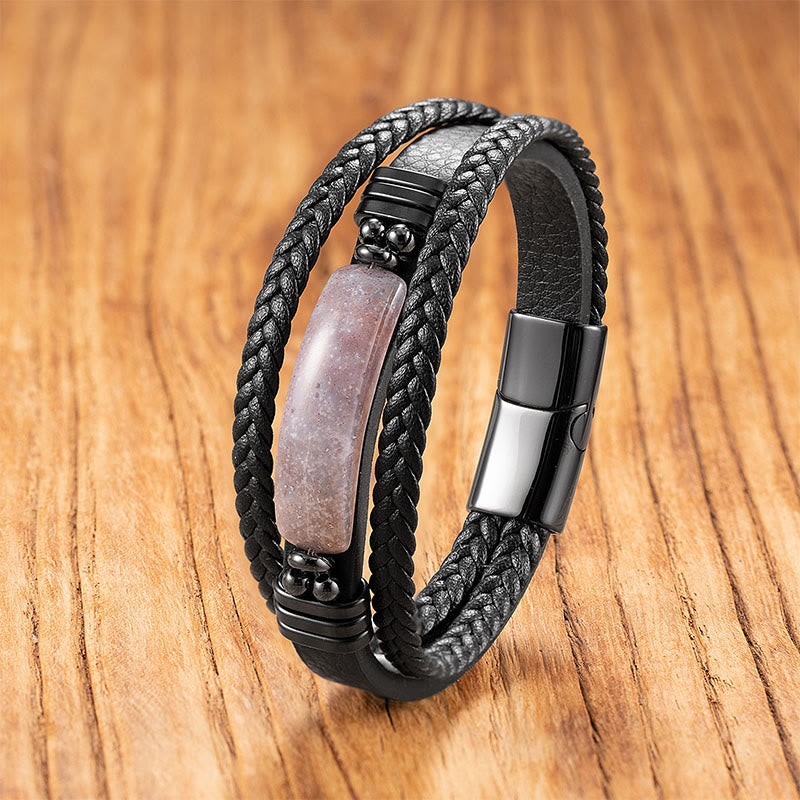 Nimara Ritual Hematite Lazurite Lapis Lazuli Black Glitter Stone Pink Crystal Titanium Steel Leather Strengthen Bracelet