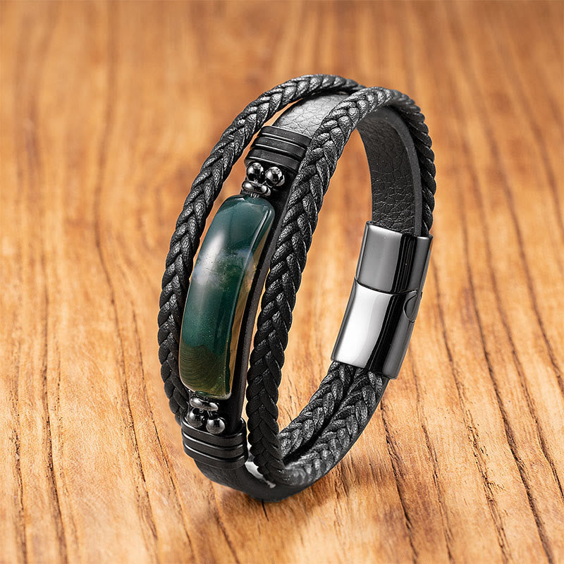 Nimara Ritual Hematite Lazurite Lapis Lazuli Black Glitter Stone Pink Crystal Titanium Steel Leather Strengthen Bracelet