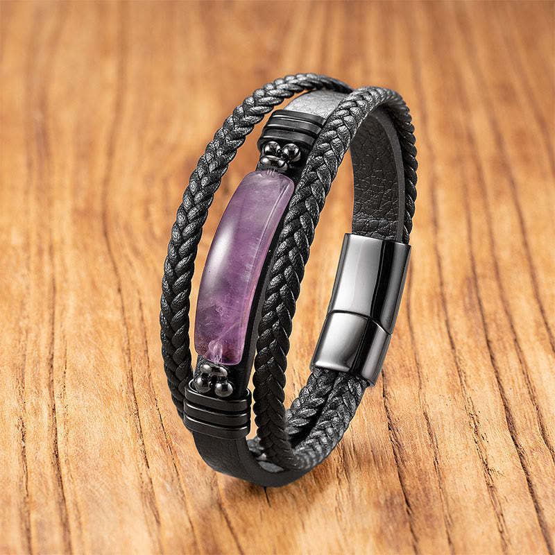 Nimara Ritual Hematite Lazurite Lapis Lazuli Black Glitter Stone Pink Crystal Titanium Steel Leather Strengthen Bracelet