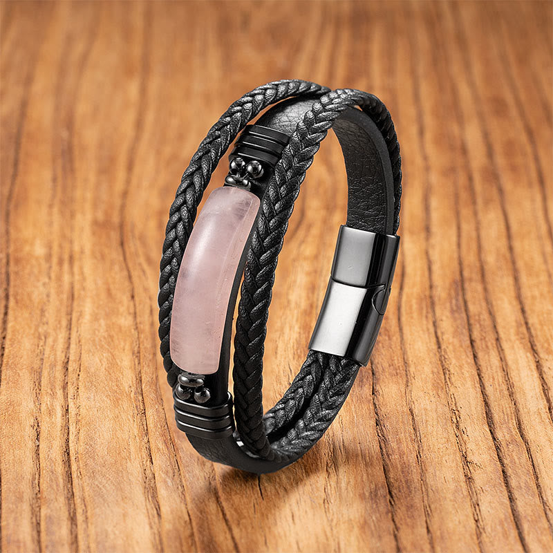 Nimara Ritual Hematite Lazurite Lapis Lazuli Black Glitter Stone Pink Crystal Titanium Steel Leather Strengthen Bracelet