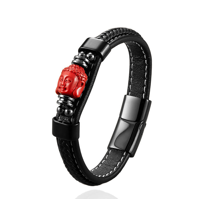 Nimara Ritual Cinnabar Buddha Symbol Koi Fish Dragon Fu Character Pi Xiu Design Leather Blessing Bracelet