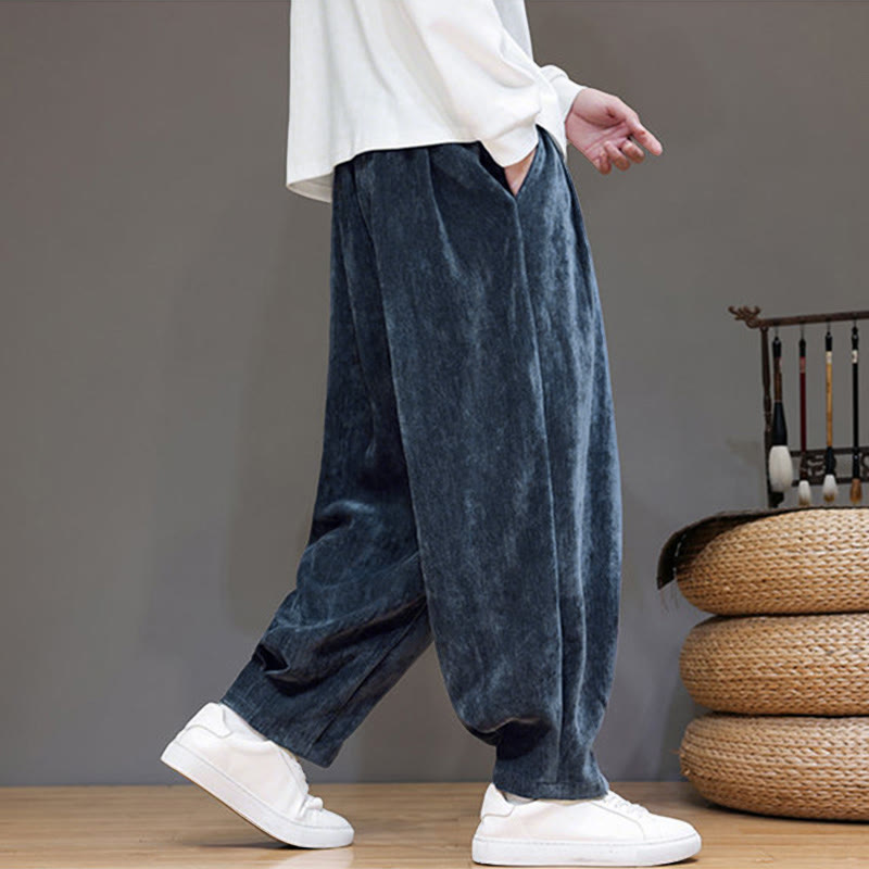 Nimara Ritual Winter Pure Color Cotton Men's Harem Thickened Fleece-lined Pants With Pockets