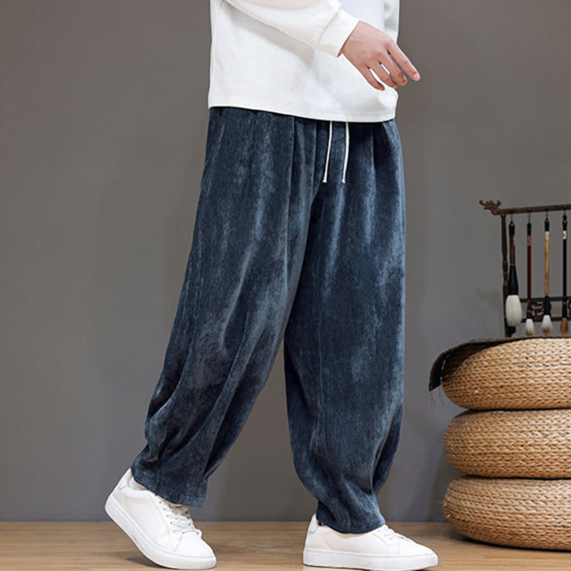 Nimara Ritual Winter Pure Color Cotton Men's Harem Thickened Fleece-lined Pants With Pockets