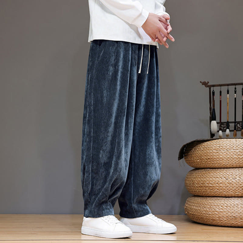 Nimara Ritual Winter Pure Color Cotton Men's Harem Thickened Fleece-lined Pants With Pockets