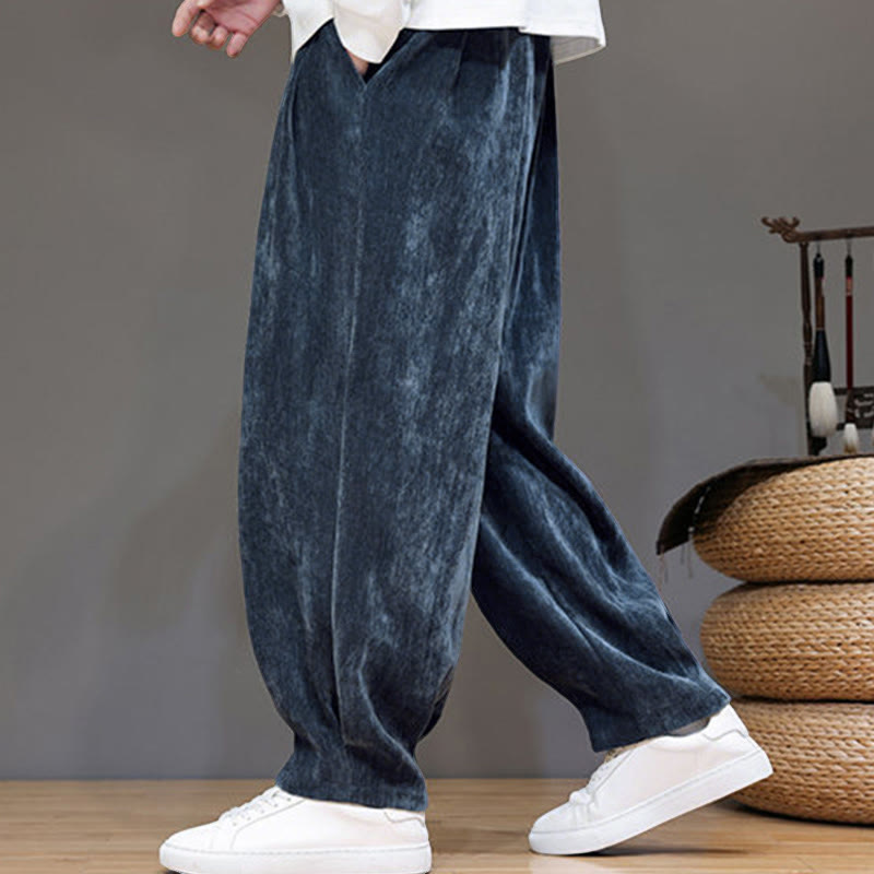 Nimara Ritual Winter Pure Color Cotton Men's Harem Thickened Fleece-lined Pants With Pockets