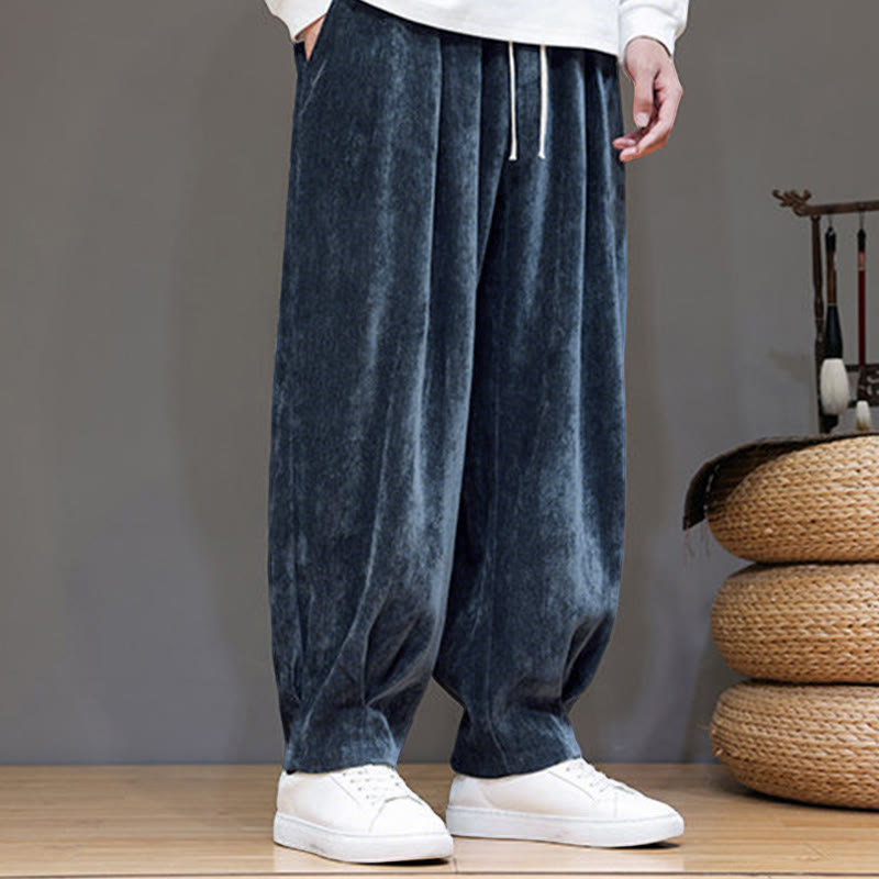 Nimara Ritual Winter Pure Color Cotton Men's Harem Thickened Fleece-lined Pants With Pockets
