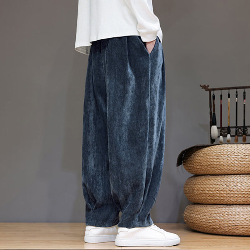 Nimara Ritual Winter Pure Color Cotton Men's Harem Thickened Fleece-lined Pants With Pockets
