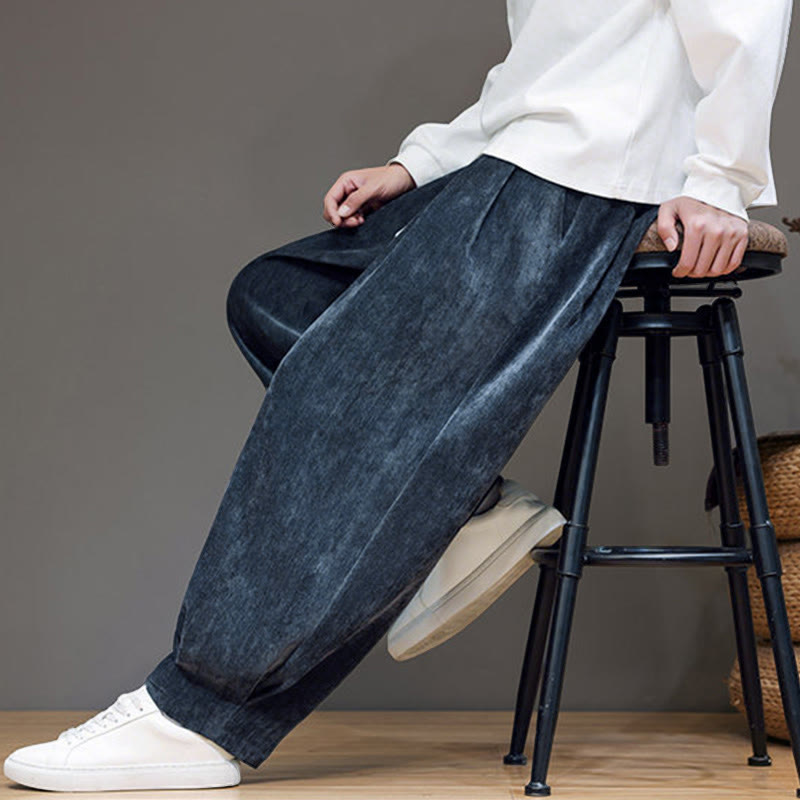 Nimara Ritual Winter Pure Color Cotton Men's Harem Thickened Fleece-lined Pants With Pockets