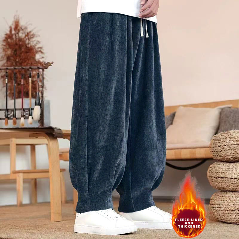 Nimara Ritual Winter Pure Color Cotton Men's Harem Thickened Fleece-lined Pants With Pockets