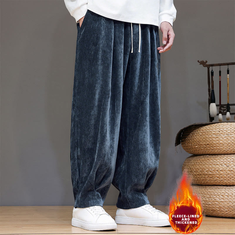 Nimara Ritual Winter Pure Color Cotton Men's Harem Thickened Fleece-lined Pants With Pockets