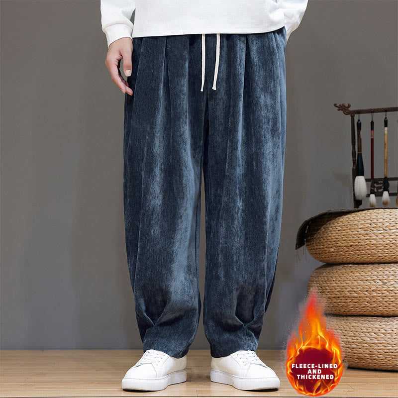 Nimara Ritual Winter Pure Color Cotton Men's Harem Thickened Fleece-lined Pants With Pockets