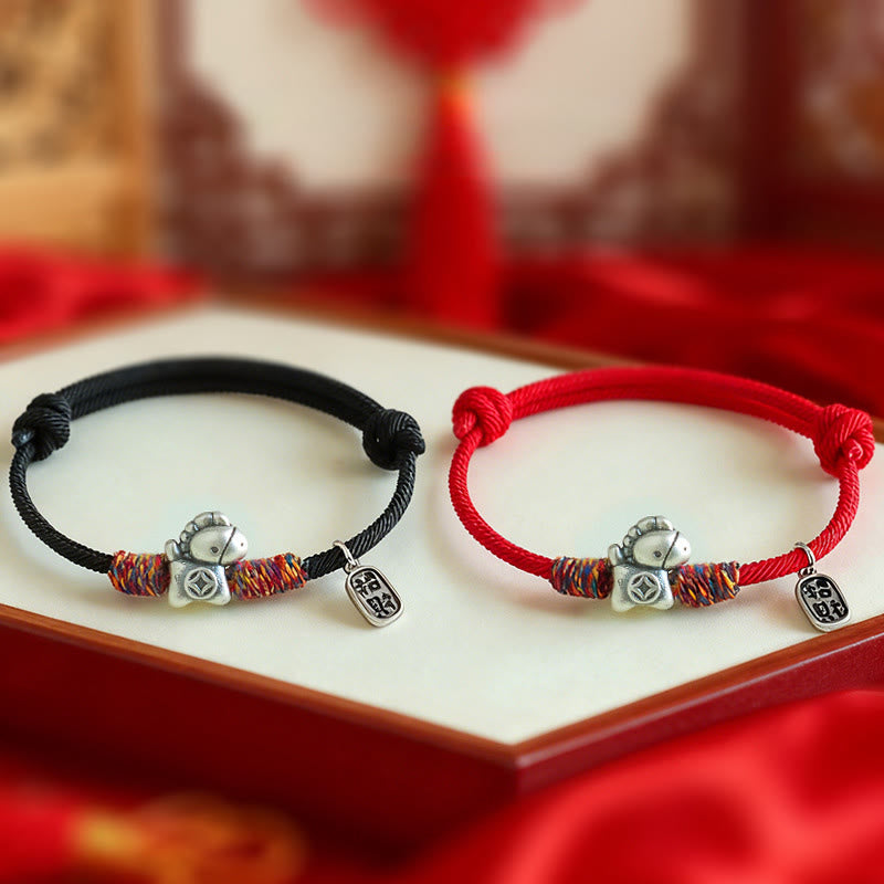 Nimara Ritual 999 Sterling Silver Year Of The Horse Fu Character Attract Fortune String Rope Luck Bracelet