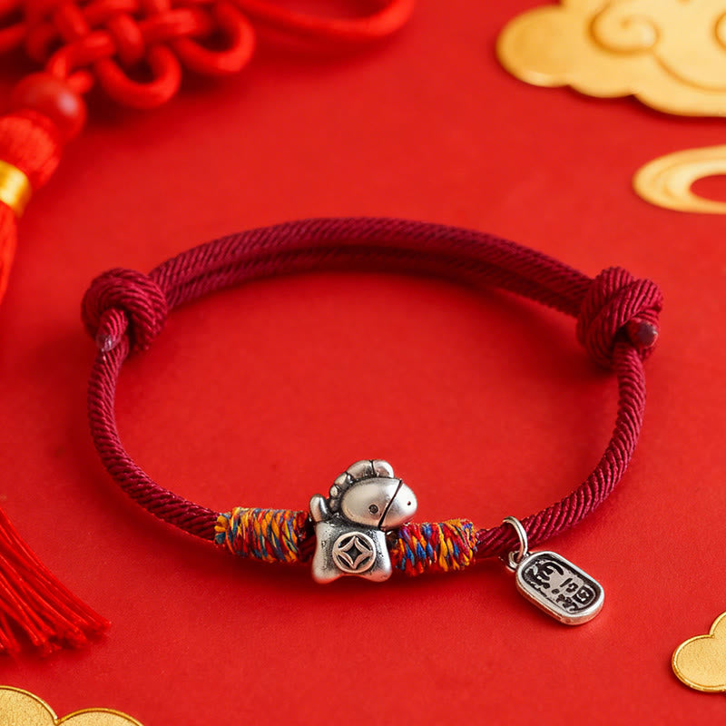 Nimara Ritual 999 Sterling Silver Year Of The Horse Fu Character Attract Fortune String Rope Luck Bracelet