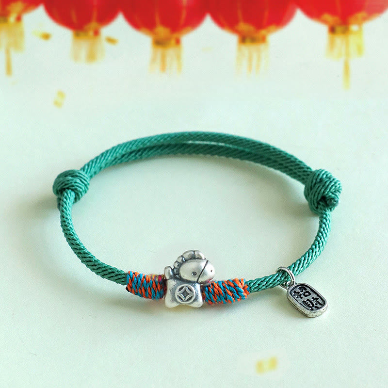 Nimara Ritual 999 Sterling Silver Year Of The Horse Fu Character Attract Fortune String Rope Luck Bracelet