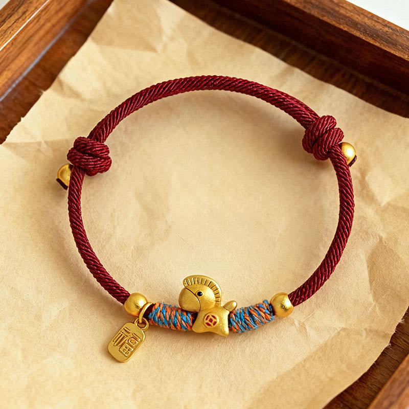 Nimara Ritual 999 Sterling Silver Year Of The Horse Fu Character Charm Colorful String Rope Luck Bracelet