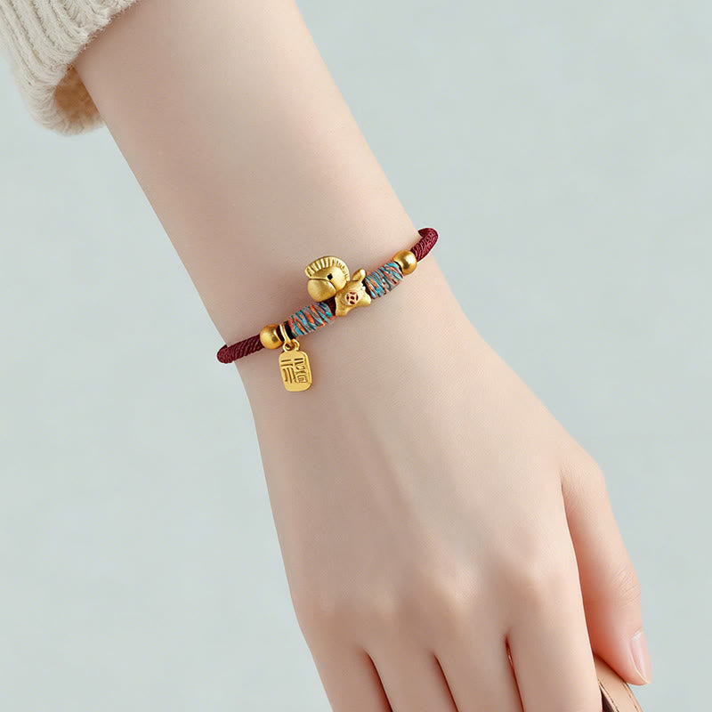 Nimara Ritual 999 Sterling Silver Year Of The Horse Fu Character Charm Colorful String Rope Luck Bracelet