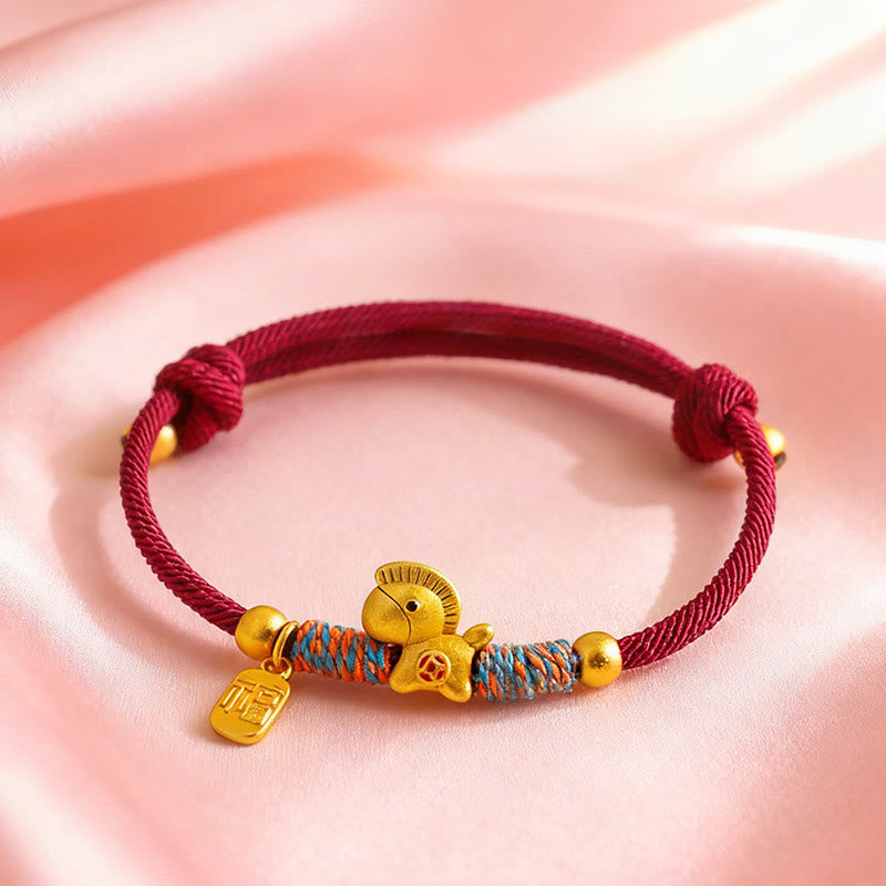 Nimara Ritual 999 Sterling Silver Year Of The Horse Fu Character Charm Colorful String Rope Luck Bracelet