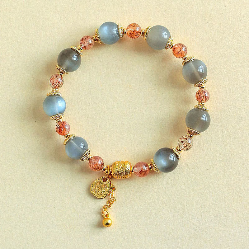 Nimara Ritual Natural Strawberry Quartz Moonstone Healing Positive Beads Bracelet