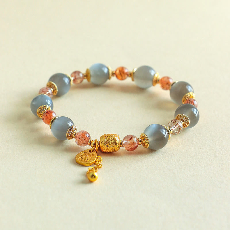Nimara Ritual Natural Strawberry Quartz Moonstone Healing Positive Beads Bracelet