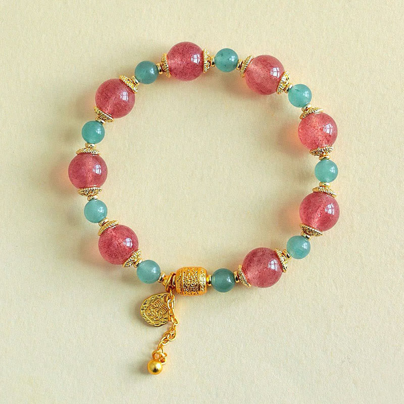 Nimara Ritual Natural Strawberry Quartz Moonstone Healing Positive Beads Bracelet