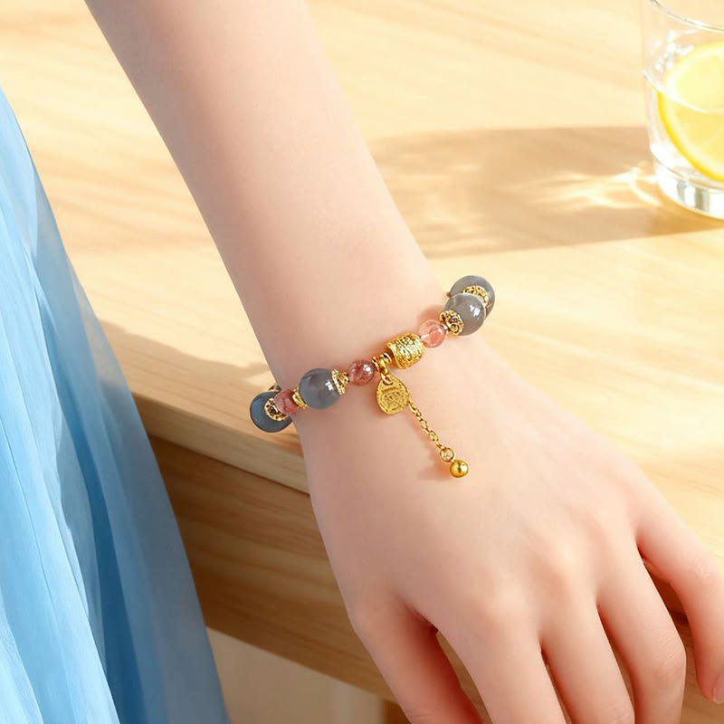 Nimara Ritual Natural Strawberry Quartz Moonstone Healing Positive Beads Bracelet