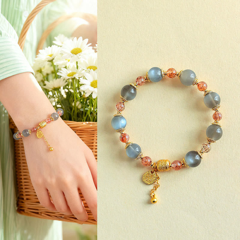 Nimara Ritual Natural Strawberry Quartz Moonstone Healing Positive Beads Bracelet