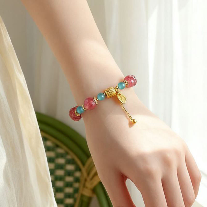 Nimara Ritual Natural Strawberry Quartz Moonstone Healing Positive Beads Bracelet