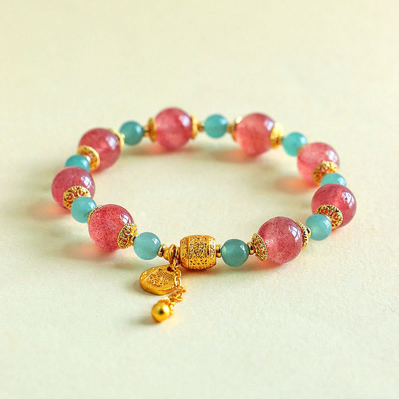 Nimara Ritual Natural Strawberry Quartz Moonstone Healing Positive Beads Bracelet
