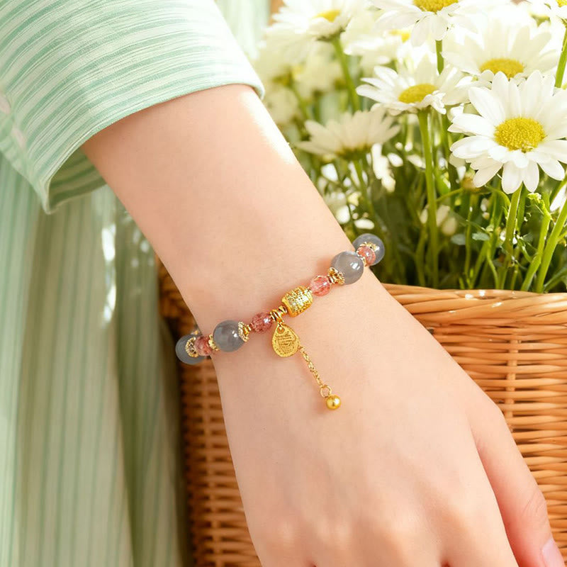Nimara Ritual Natural Strawberry Quartz Moonstone Healing Positive Beads Bracelet
