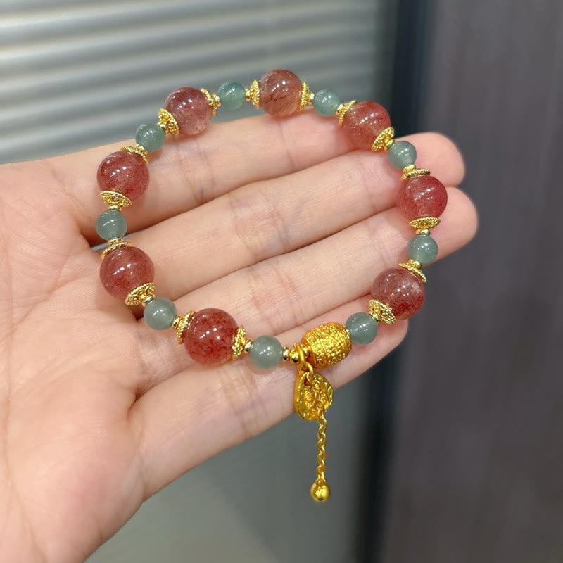 Nimara Ritual Natural Strawberry Quartz Moonstone Healing Positive Beads Bracelet