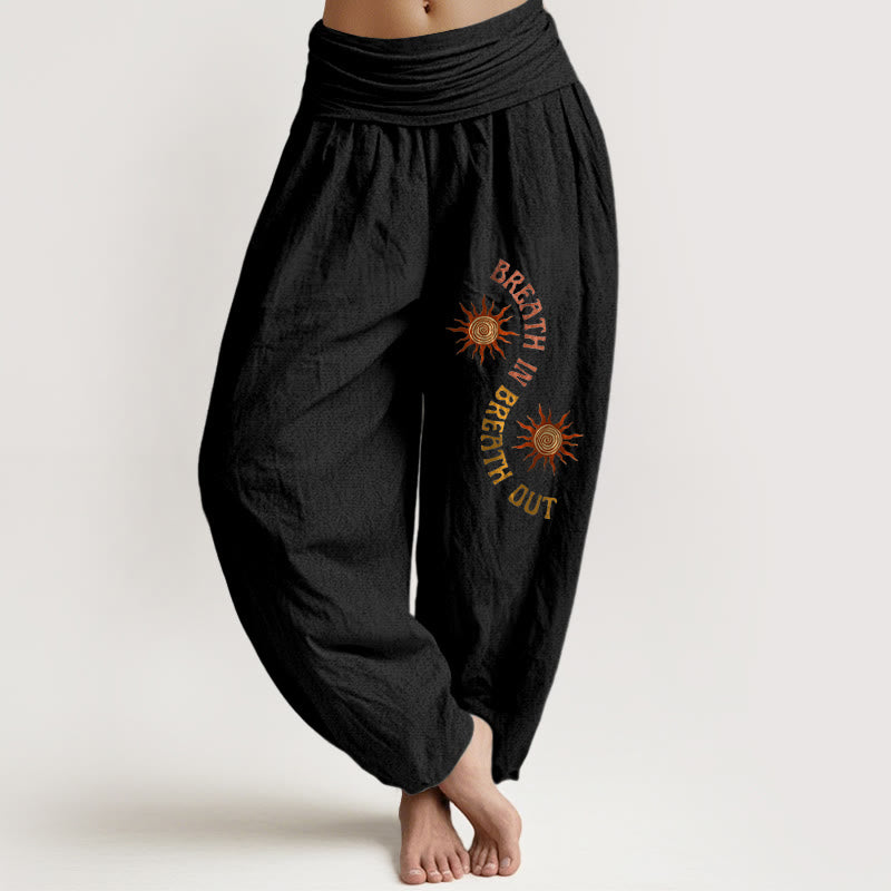 Nimara Ritual Pure Cotton Warm Tones Sun English Phrases Pattern Women's Elastic Waist Harem Pants