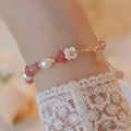 Nimara Ritual White Flower Pearl Natural Irregular Strawberry Quartz Healing Chain Bracelet