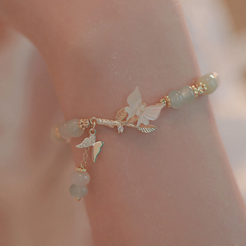 Nimara Ritual Butterfly Charm Hetian Jade Adjustable Chain Prosperity Bracelet