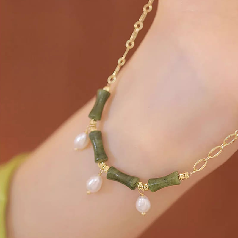 Nimara Ritual Tianshan Jade Bamboo Pearl Abundance Wealth Necklace Pendant