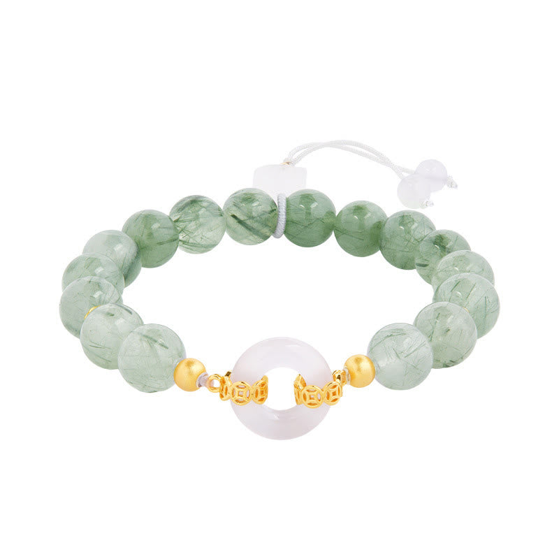 Nimara Ritual 925 Sterling Silver Green Rutilated Quartz White Chalcedony Peace Buckle Courage Bracelet