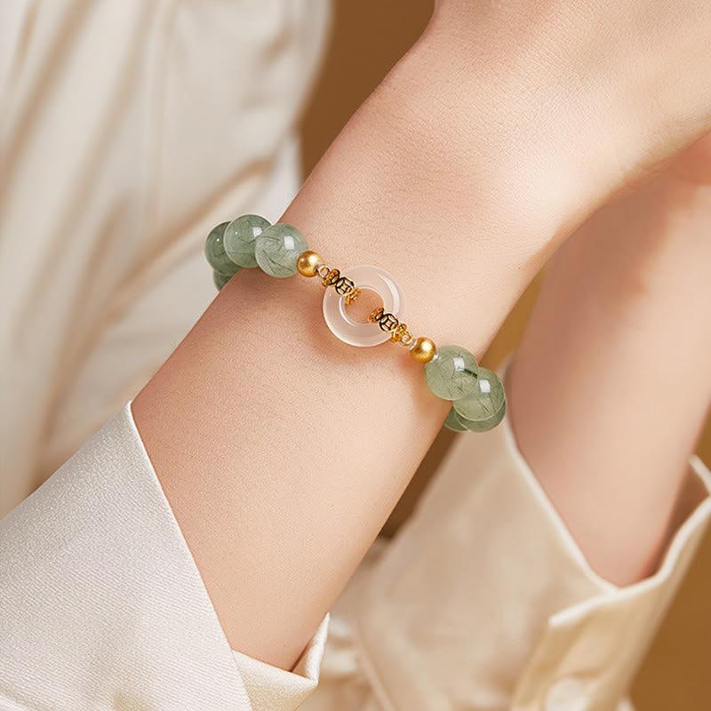 Nimara Ritual 925 Sterling Silver Green Rutilated Quartz White Chalcedony Peace Buckle Courage Bracelet