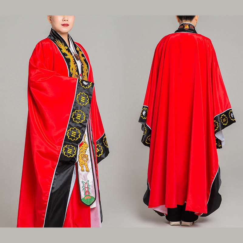 Nimara Ritual Wudang Embroidery Dragon Tiger Long Wide Sleeve Unisex Taoist Robe Kimono For Qigong Ceremony