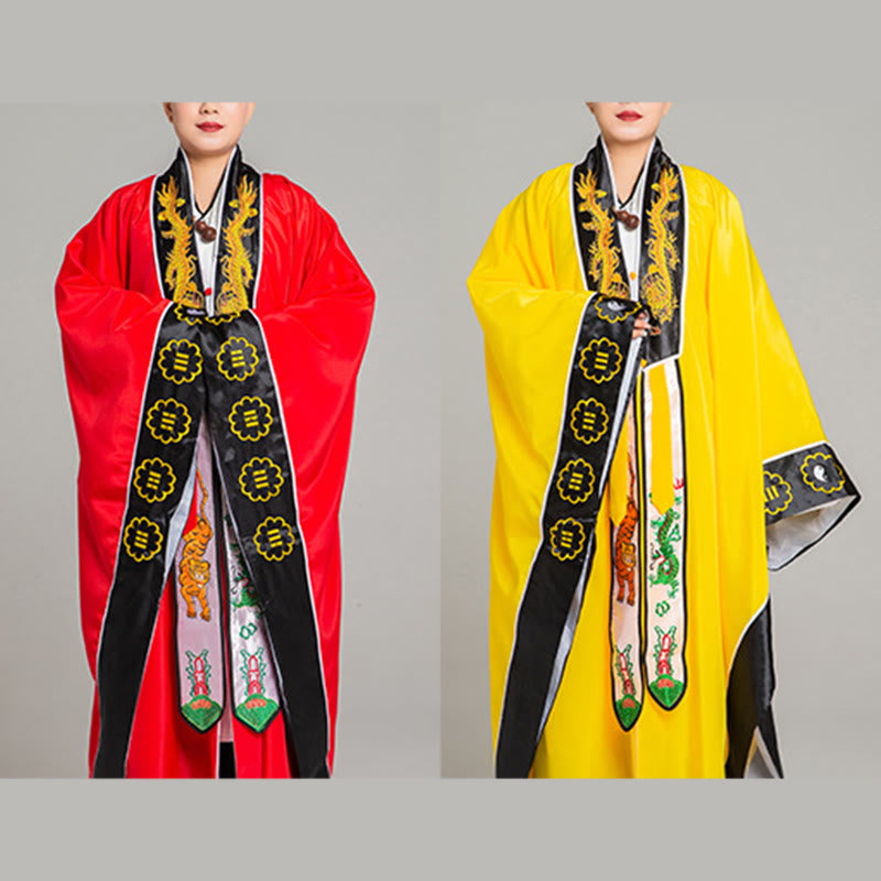 Nimara Ritual Wudang Embroidery Dragon Tiger Long Wide Sleeve Unisex Taoist Robe Kimono For Qigong Ceremony