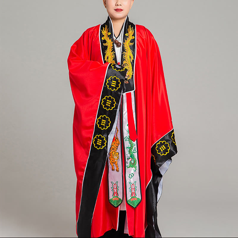 Nimara Ritual Wudang Embroidery Dragon Tiger Long Wide Sleeve Unisex Taoist Robe Kimono For Qigong Ceremony
