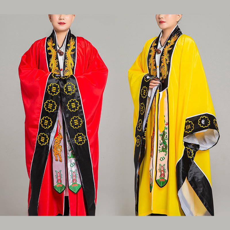 Nimara Ritual Wudang Embroidery Dragon Tiger Long Wide Sleeve Unisex Taoist Robe Kimono For Qigong Ceremony