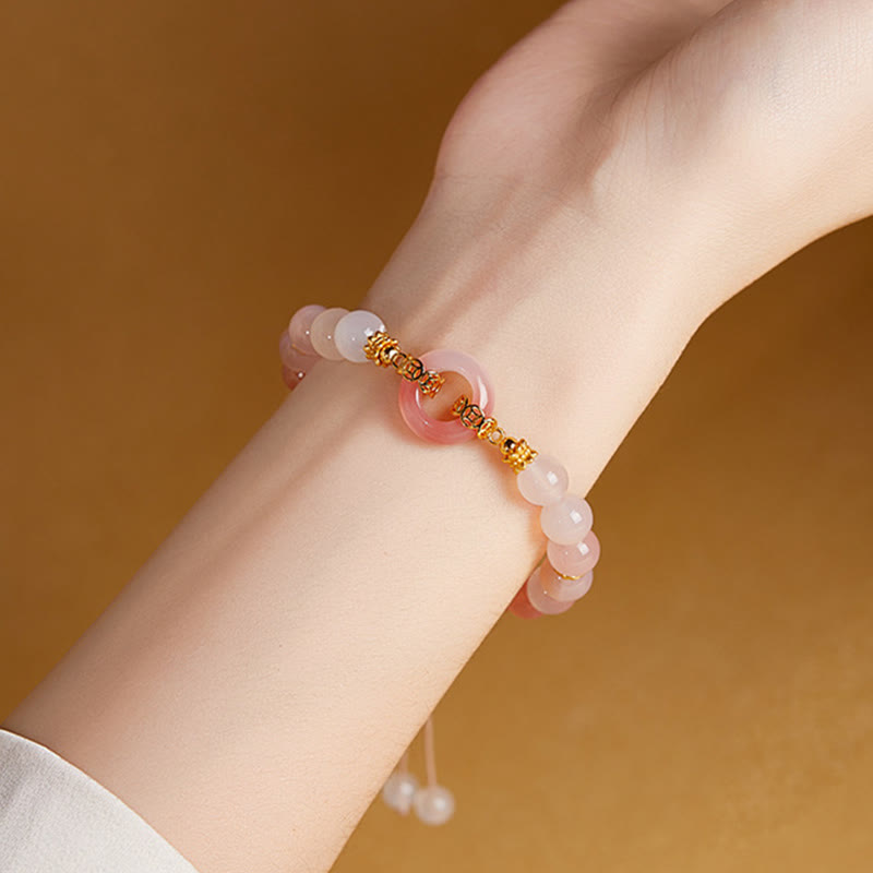 Nimara Ritual 925 Sterling Silver Red Agate White Chalcedony Peace Buckle Confidence Bracelet
