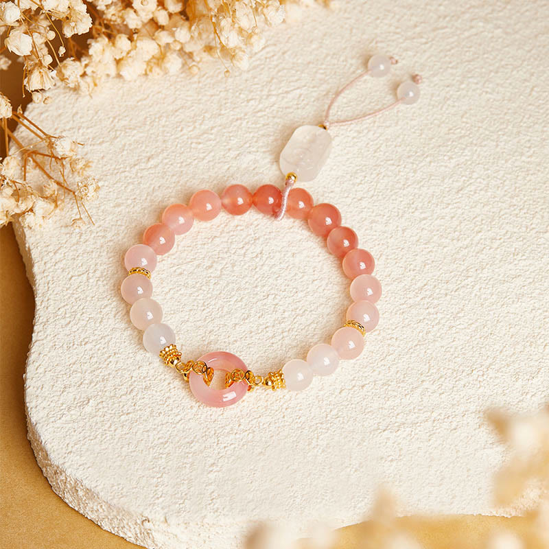 Nimara Ritual 925 Sterling Silver Red Agate White Chalcedony Peace Buckle Confidence Bracelet