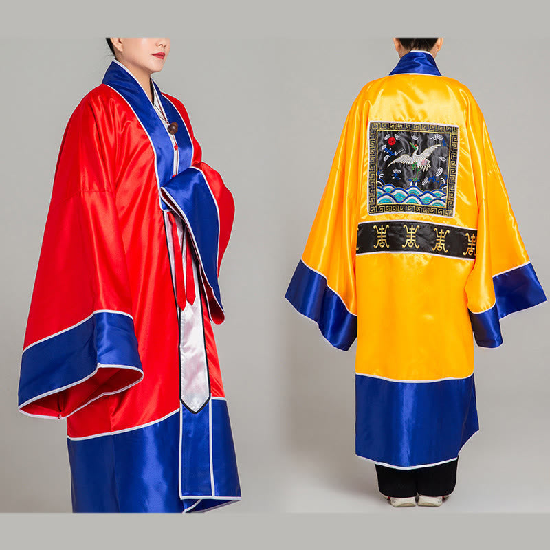 Nimara Ritual Wudang Crane Embroidery Long Wide Sleeve Unisex Taoist Robe Gown Kimono For Qigong Tai Chi Ceremony