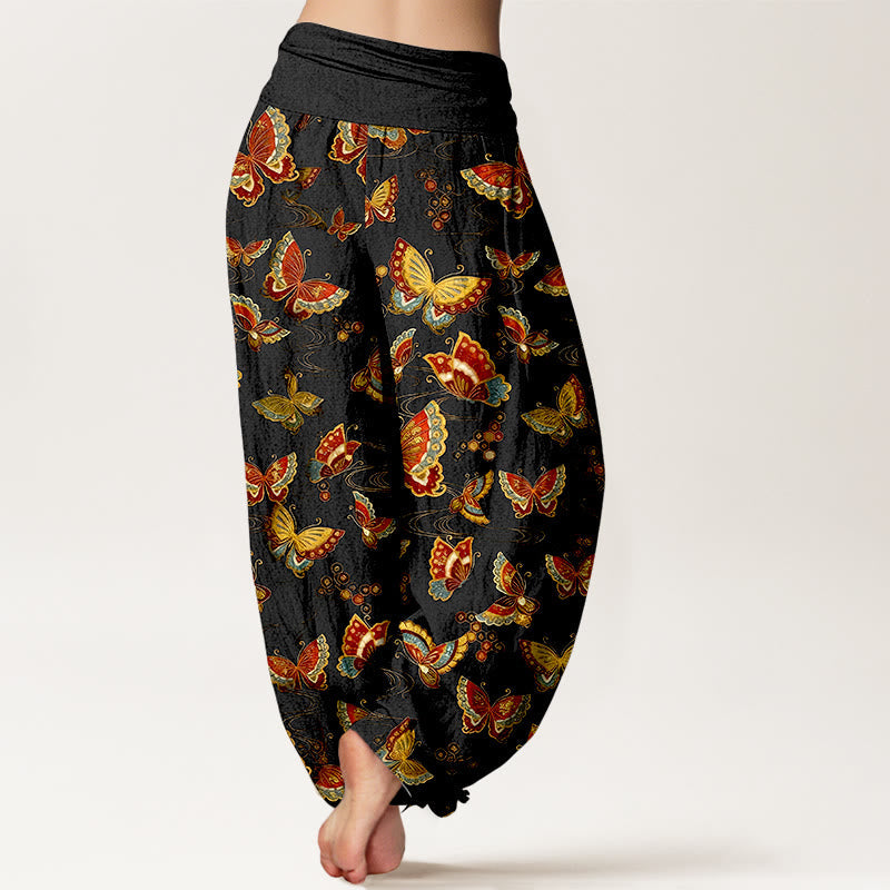 Nimara Ritual Cotton Colorful Butterfly Pattern Women's Elastic Waist Harem Pants
