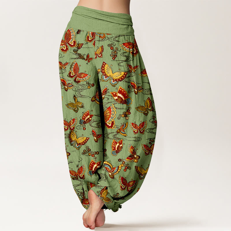 Nimara Ritual Cotton Colorful Butterfly Pattern Women's Elastic Waist Harem Pants