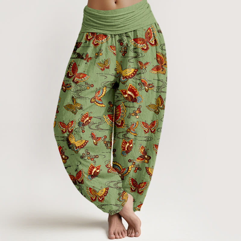 Nimara Ritual Cotton Colorful Butterfly Pattern Women's Elastic Waist Harem Pants